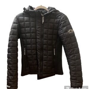 Superdry Fuji Quilted Hooded Puffer Jacket/Coat Black Women’s Ski/Outdoor XS/4